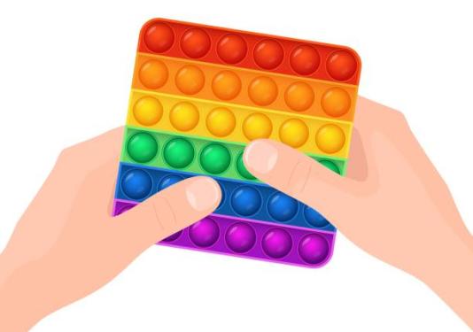 two hands holding a rainbow colored pop it fidget