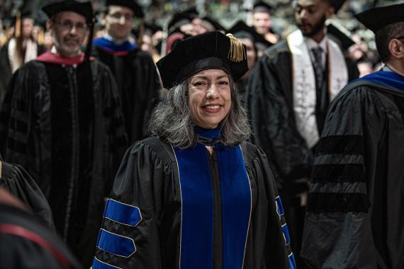 Janet Badia in regalia at commencement.