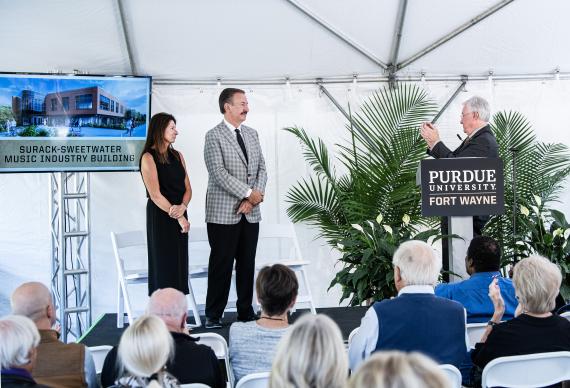 Chancellor Elsenbaumer speaks at the Surack-Sweetwater Music Industry Building groundbreaking ceremony.