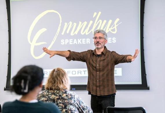 Barbaro at the classroom session of the Omnibus Speaker Series.