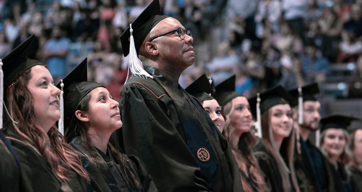 Close crowd shot of gradating PFW students.