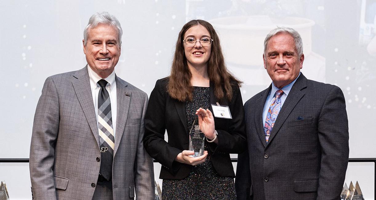 Chancellor Ron Elsenbaumer, Lilly Stotlar, and VPA Dean John O'Connell