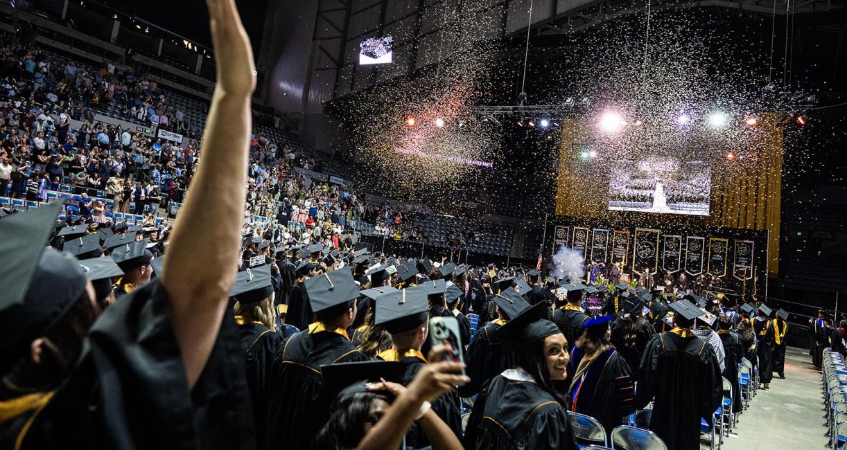 Confetti rains down following commencement