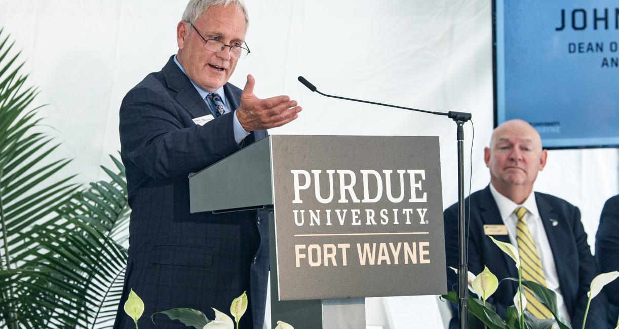 Dean O‘Connell speaks at the Surack-Sweetwater Music Industry Building groundbreaking ceremony