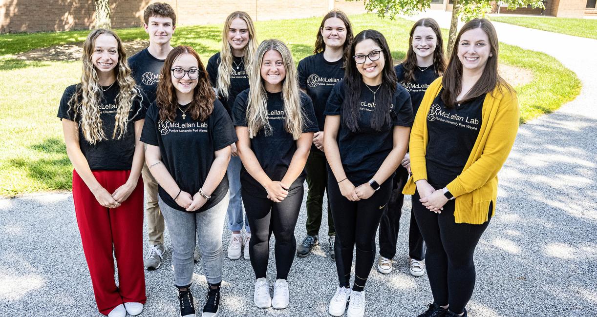 Lisa McLellan and a group of students