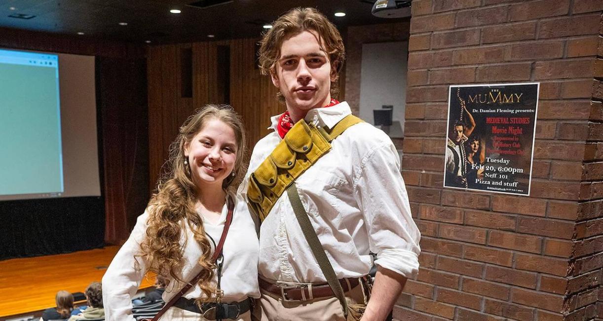 Isabel Hollis and Owen Saalfrank dressed the parts for a viewing of the film “The Mummy” on Feb. 20. The event was part of the Medieval Movie Nights series .