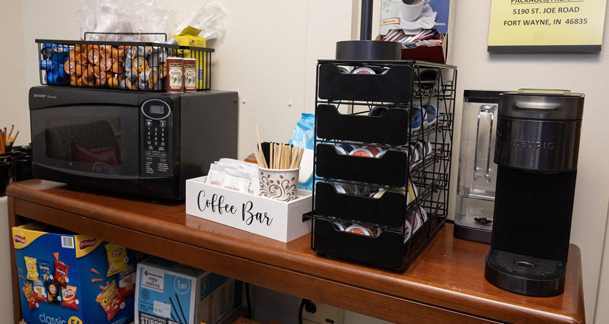 Snack table in the Military Student Services lounge.