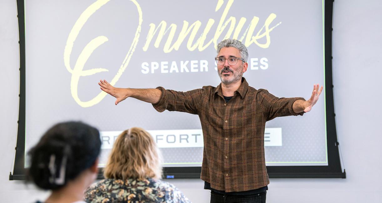 Barbaro at the classroom session of the Omnibus Speaker Series.